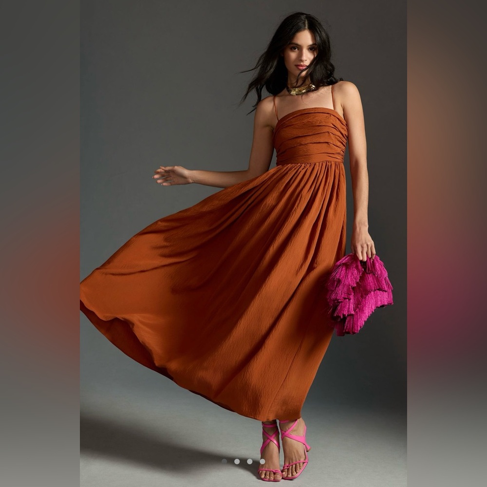 Anthropologie Brown Strapless Maxi Sundress